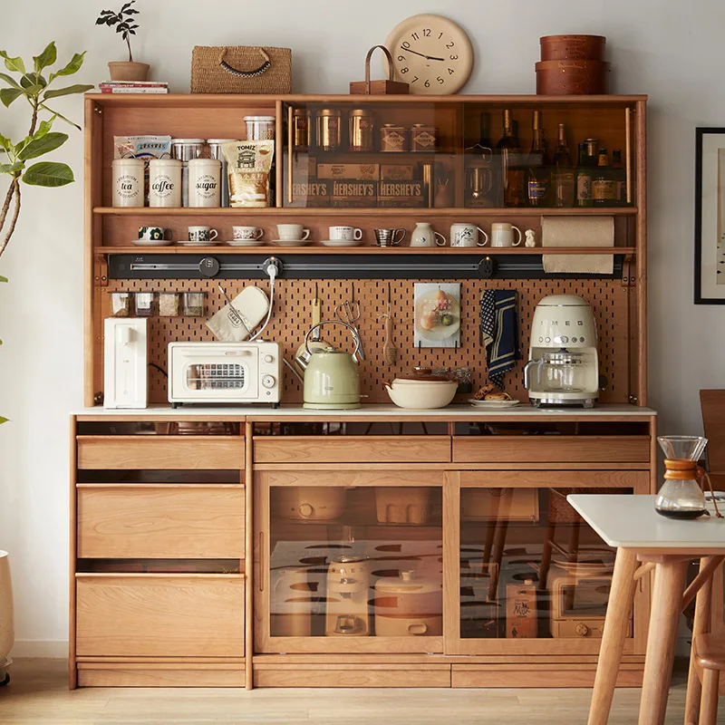 

Furniture Solid wood dining side cabinet integrated against the wall Japanese-style cherry wood storage cabinet Log wind hole bo