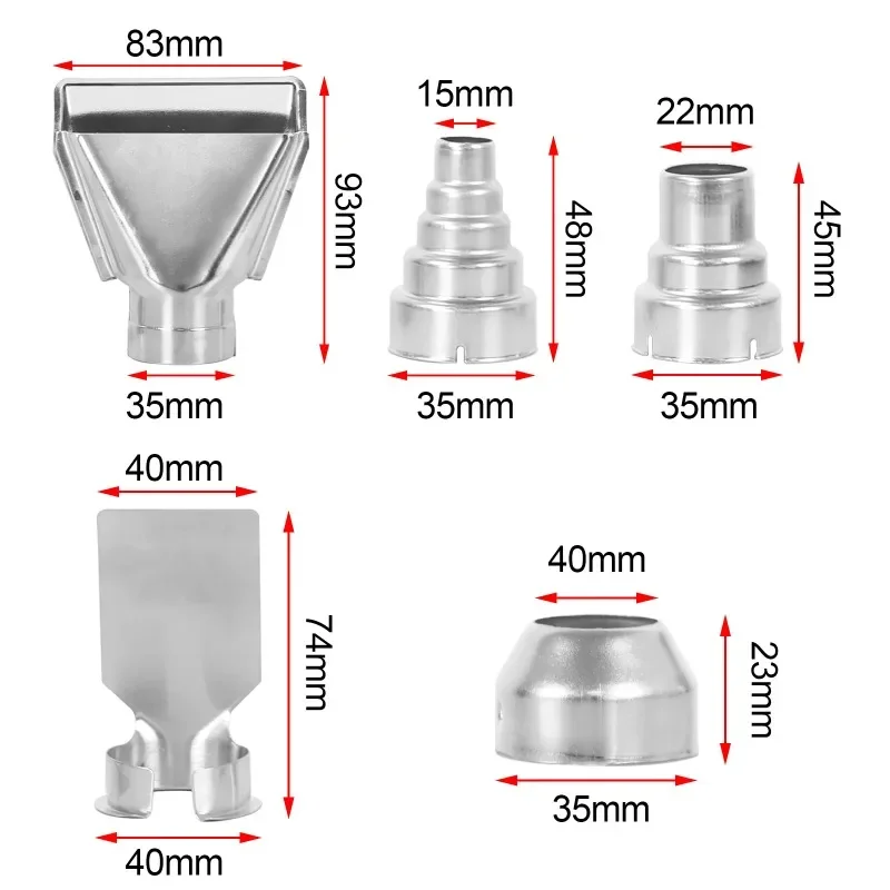 5pcs/set 35mm Hot Air Gun Nozzle Kit Heat Gun Nozzle Attachments Gas Soldering Iron Stainless Steel Hot Air Stations Gun Nozzle