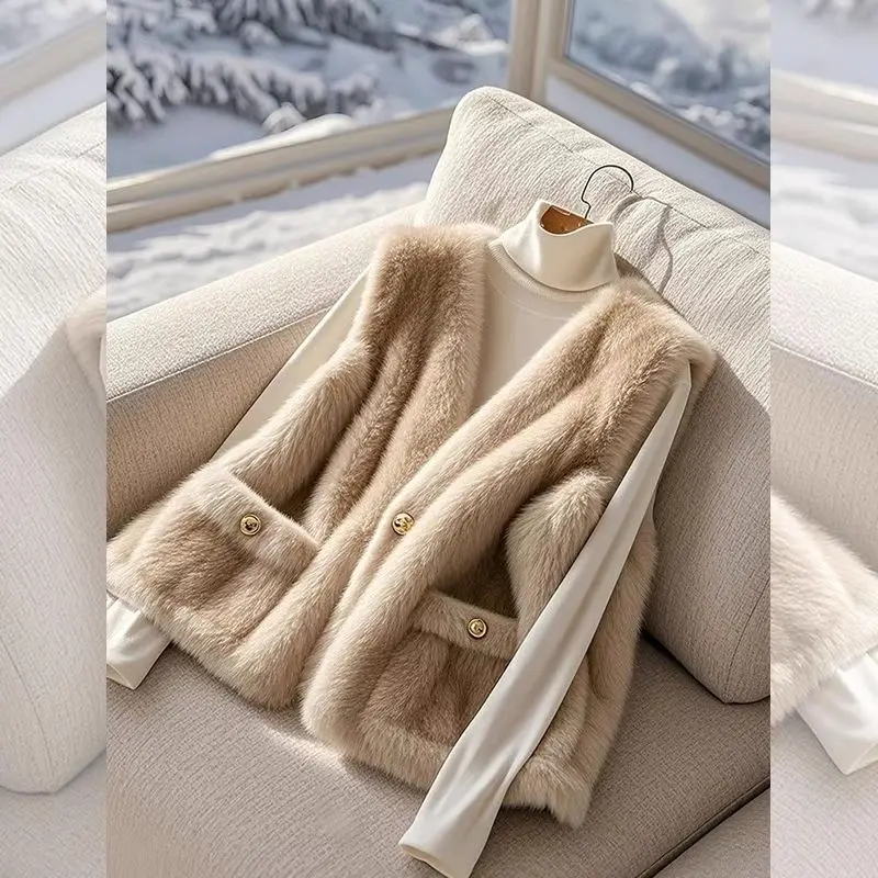 2026 neue kleine duftende Stil helle Khaki Lammfell Weste Jacke Damen Herbst Winter Nerz Pelz einteilige Weste kurze Outwear