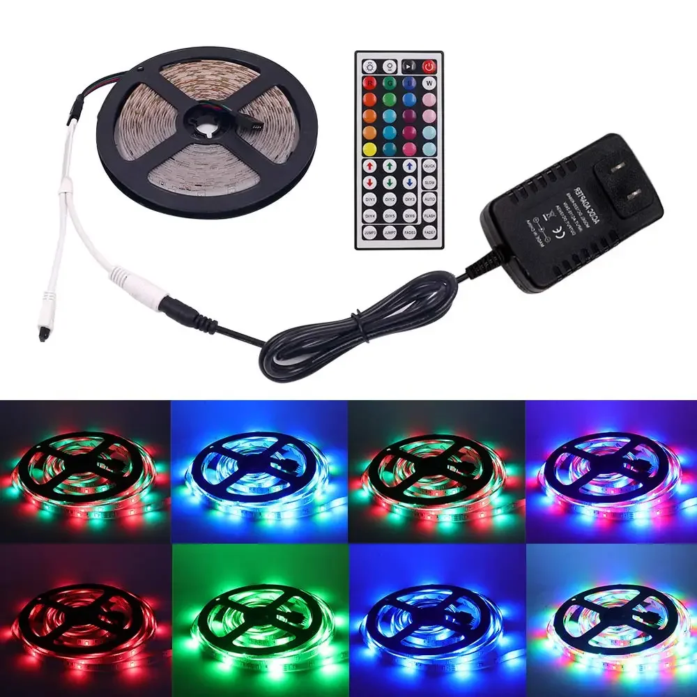 LED Strip Light RGB 5050 SMD 2835 Flexible Ribbon Fita Led Light Strip RGB 5M 10M 15M Tape Diode DC 12V+ Remote Control +Adapter