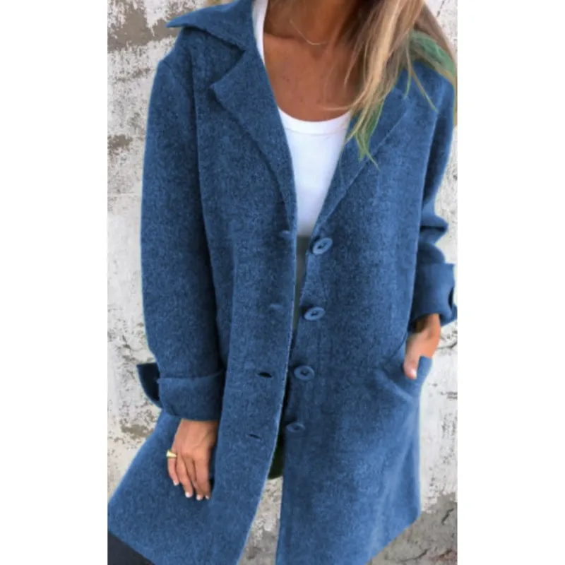 Abrigo informal Vintage para mujer, prendas de vestir exteriores, Otoño Invierno, color sólido, solapa de manga larga, abrigos de longitud media, cárdigan, chaquetas de oficina para mujer