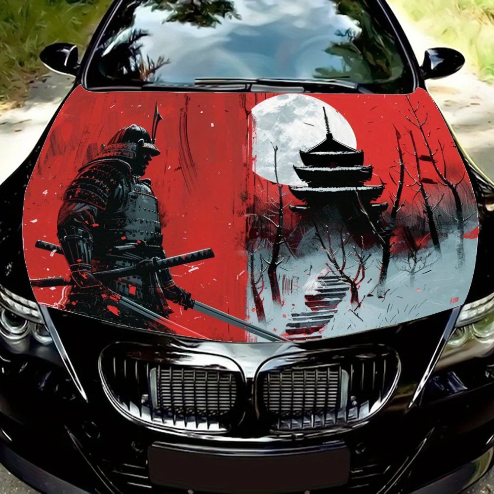 

Armor Reflecting the Moon: Samurai Winter Graphics on a Red Background; Car Vinyl Wraps, Vinyl Car Hood Graphics, Vinyl Decal wi
