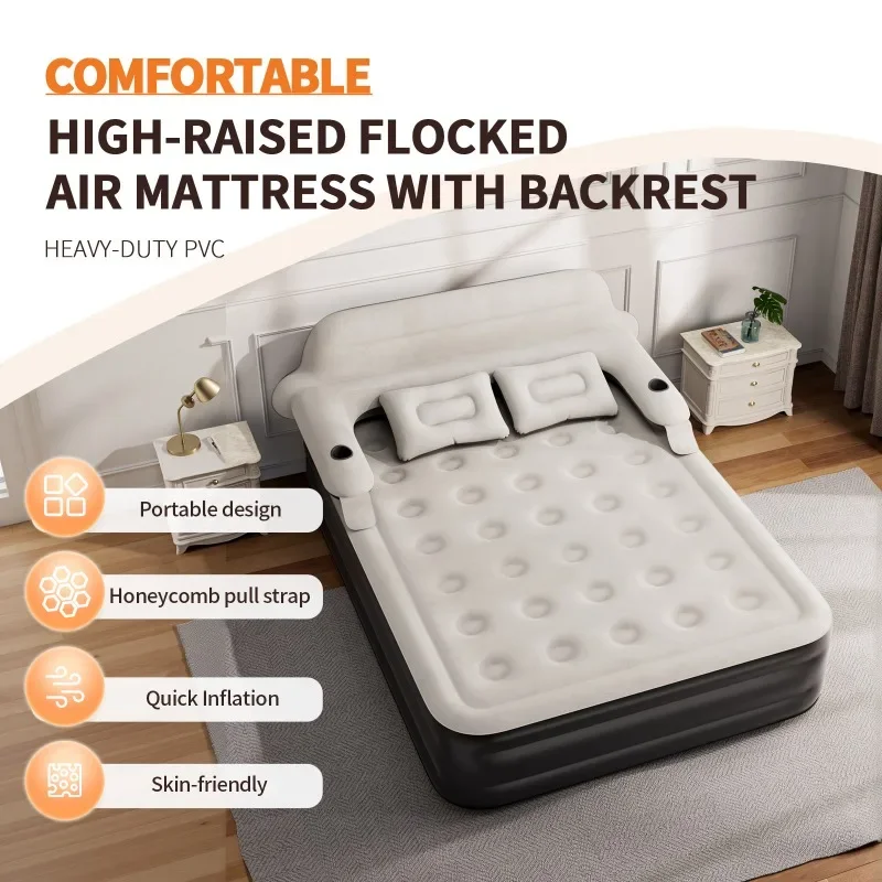 Backrest inflatable bed heightened thickened indoor and outdoor pillow removable backrest inflatable bed