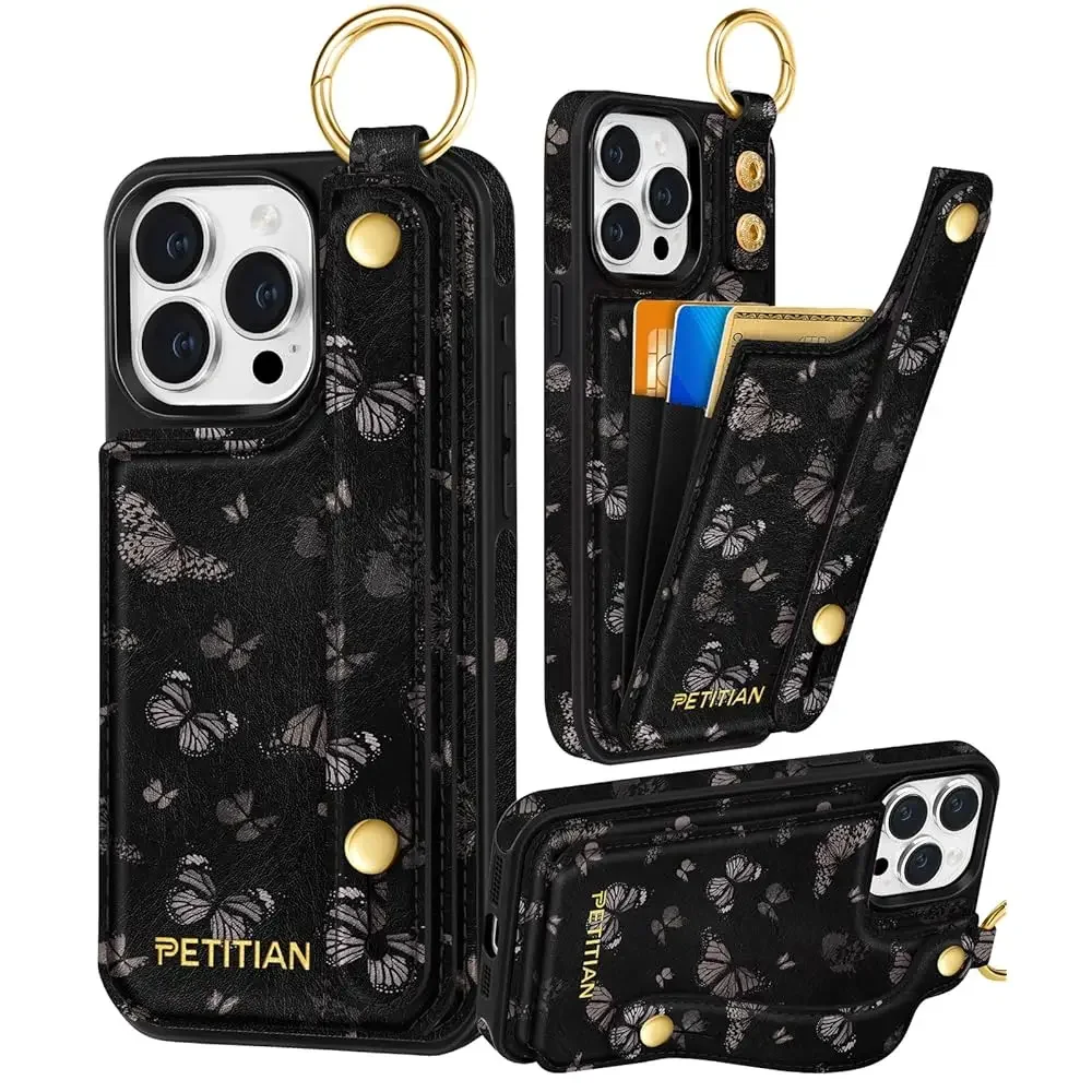 

for iPhone 11 Case with Wallet - Women Girls Cute Girly Aesthetic Unique Design Leather Credit Card Holder Cardholder Stand