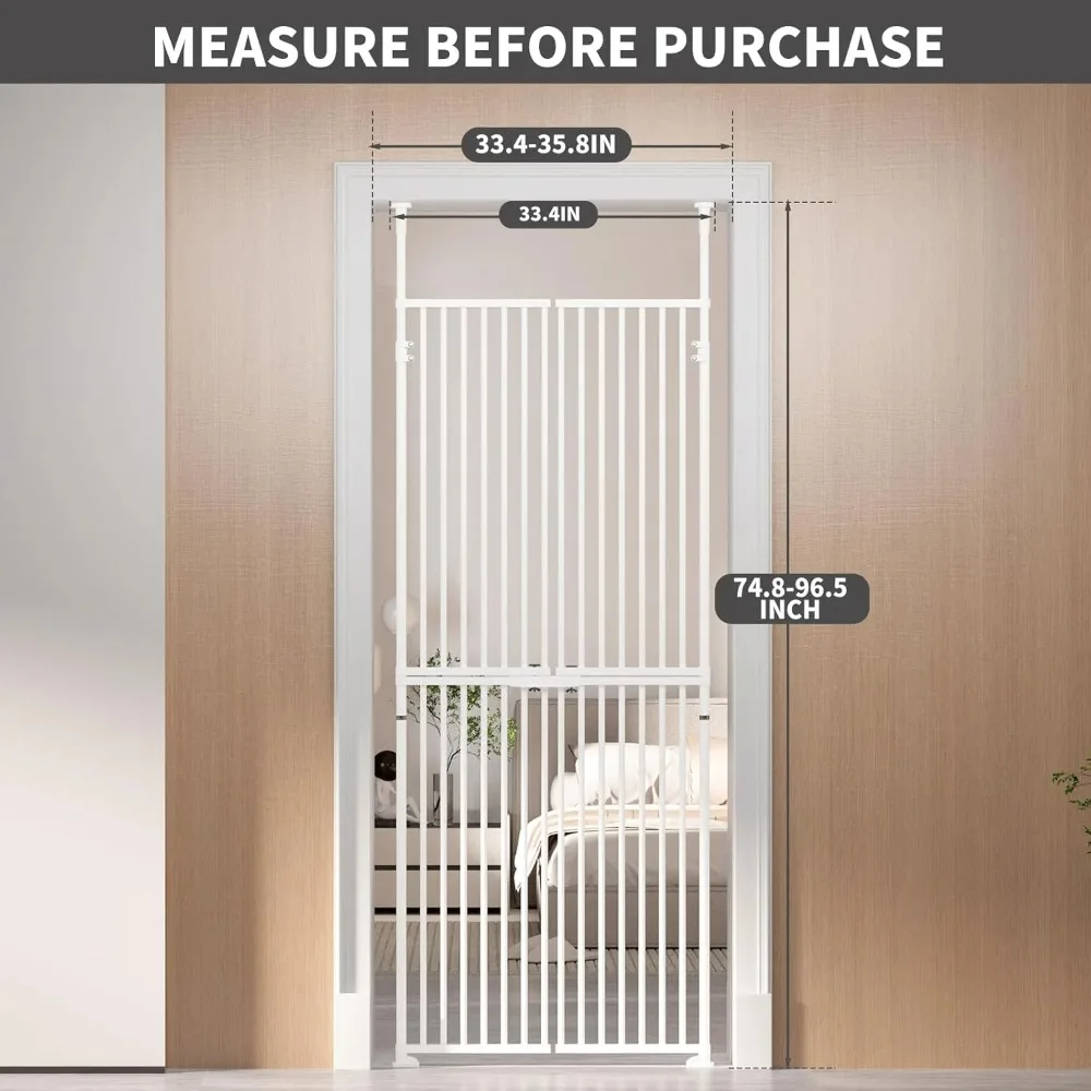 75 Inch Extra Tall Cat Pet Gate, Adjustable 33.4"-35.8" Wide, No Drilling Pressure Mounted, Walk Through Swing Safety Gate