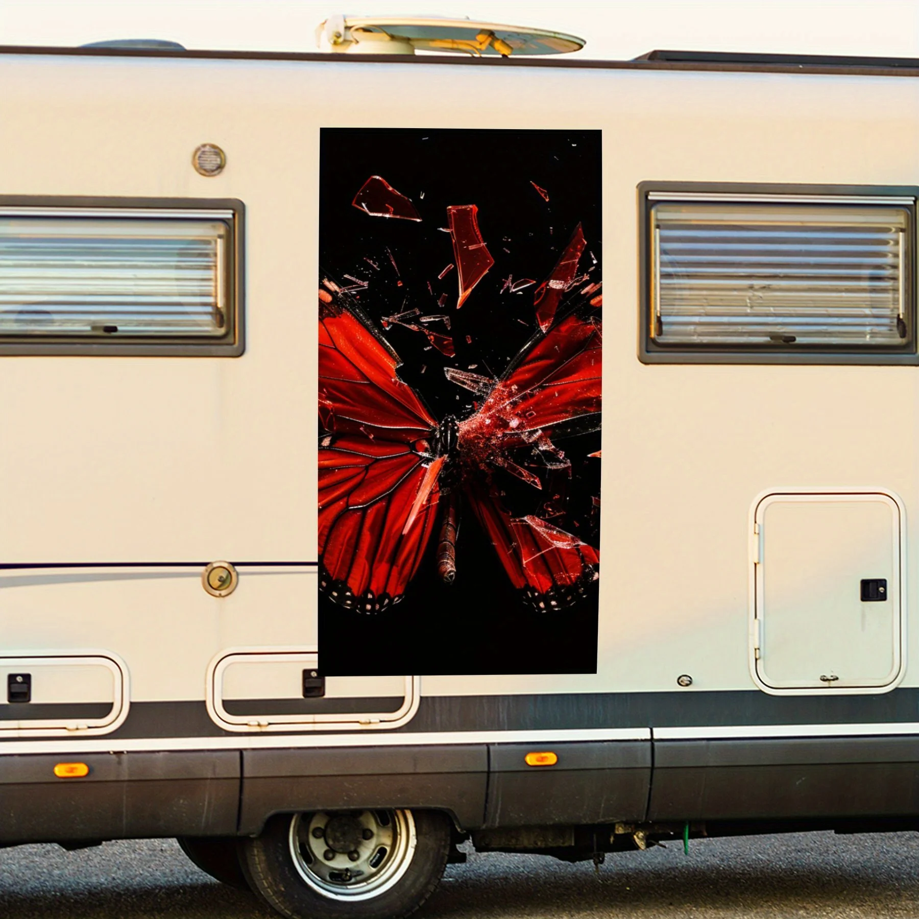 

Сломанная красная бабочка ArtCar наклейка, виниловая наклейка на сторону моторики дома, водонепроницаемая самоклеящаяся виниловая наклейка по бокам