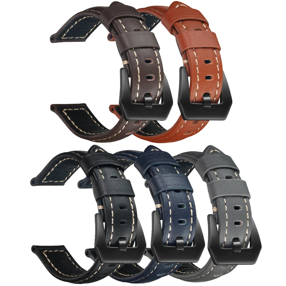 Top Grain Leather Watch Bands Classic 20mm 22mm 24mm Men Watch Leather Straps For Samsung Galaxy Huawei Watch GT4