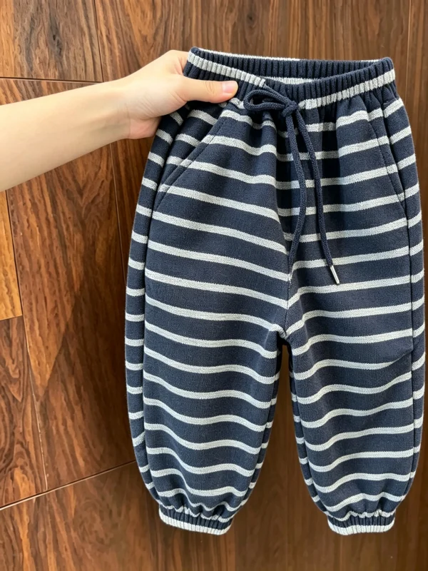 Unisex High Waist Striped Trousers Children's Casual Long Pants Commute Fashionable Trendy Cuffed Sweatpants Korean Style
