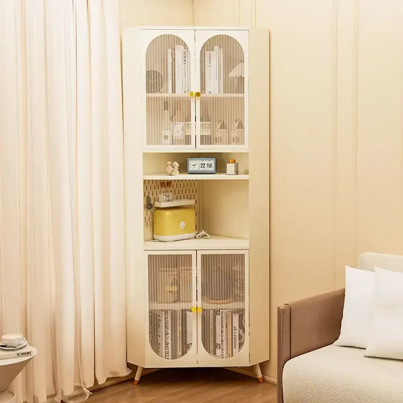 Modern Industrial Steel Metal Corner Cabinet Stainless Steel Storage Furniture Living Room Wood Panel Style General Household