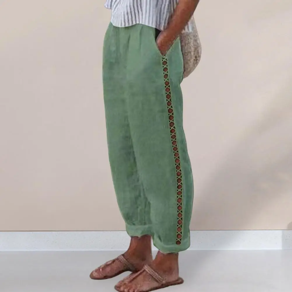 

Брюки женские из хлопка и льна, с эластичным поясом, высокая талия, длинные, повседневные, элегантные, свободные, для работы и отдыха, 80% хлопок