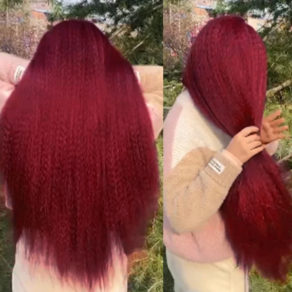 Peluca sintética recta larga y rizada marrón, pelucas de cobre rojo Yaki 28, 30 pulgadas, cabello con rayita Natural, temperatura de calor