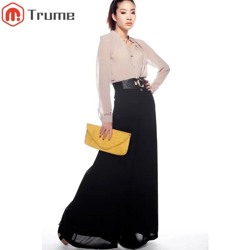 

2023 Custom Made Chiffon Wide Leg Pants Black Pants Women Vintage High Waist Casual Long Trousers Women Pants Plus Size 5XL