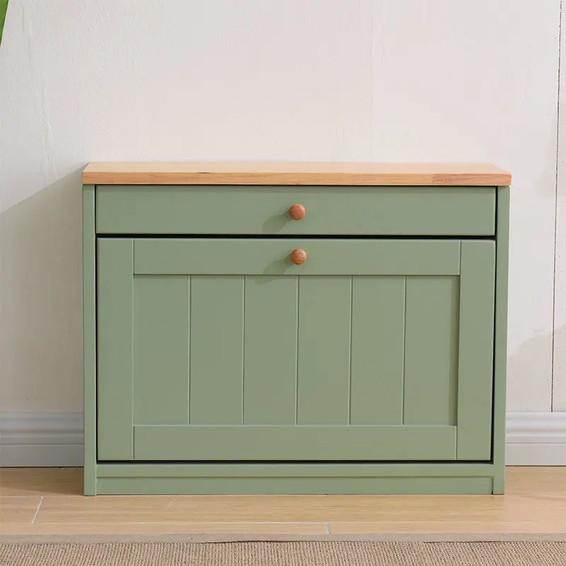 American Mediterranean solid wood shoe cabinet entry small apartment ultra-thin tipping bucket into the door porch household