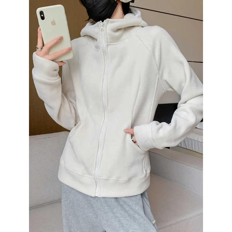 

Женская толстовка на молнии с капюшоном на флисовой подкладке, зимняя термобелье, повседневный пуловер с длинными рукавами
