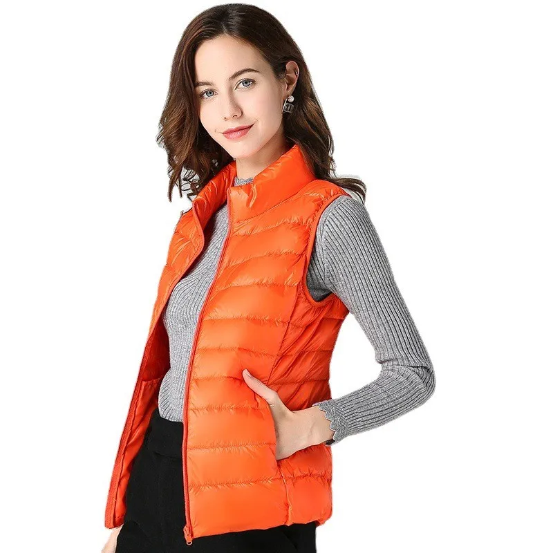 Women's Slim Fit Down Vest Winter Coat Female with Stand Collar Zipper Pocket Elegant Women Winter Woman Parkas Outerwear