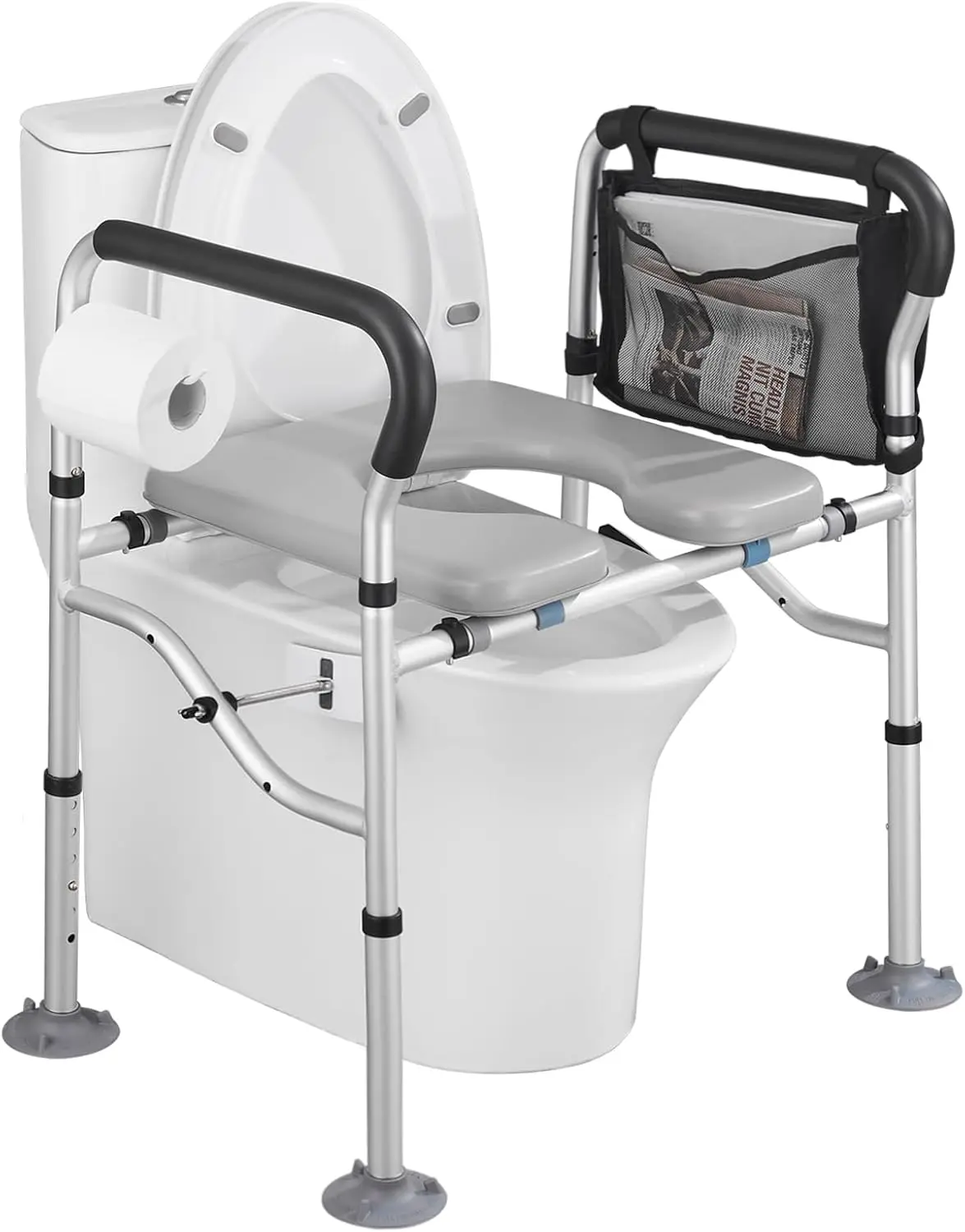 

Регулируемое по высоте сиденье для унитаза с ручками, с мягкой обивкой, для пожилых людей, подходит для любого унитаза