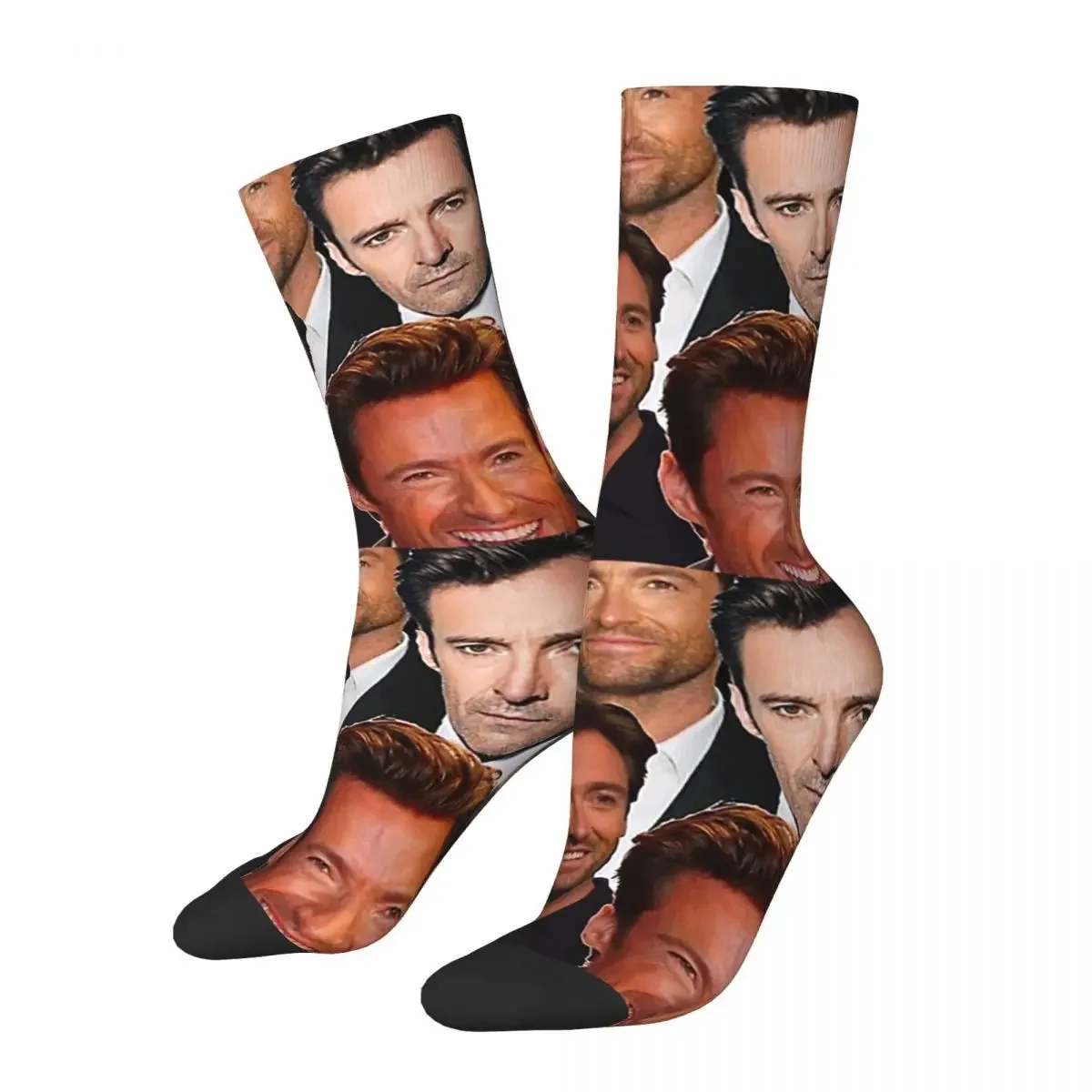 

Hugh Jackman Photo Collage Socks Harajuku High Quality Stockings All Season Long Socks Accessories for Unisex Birthday Present