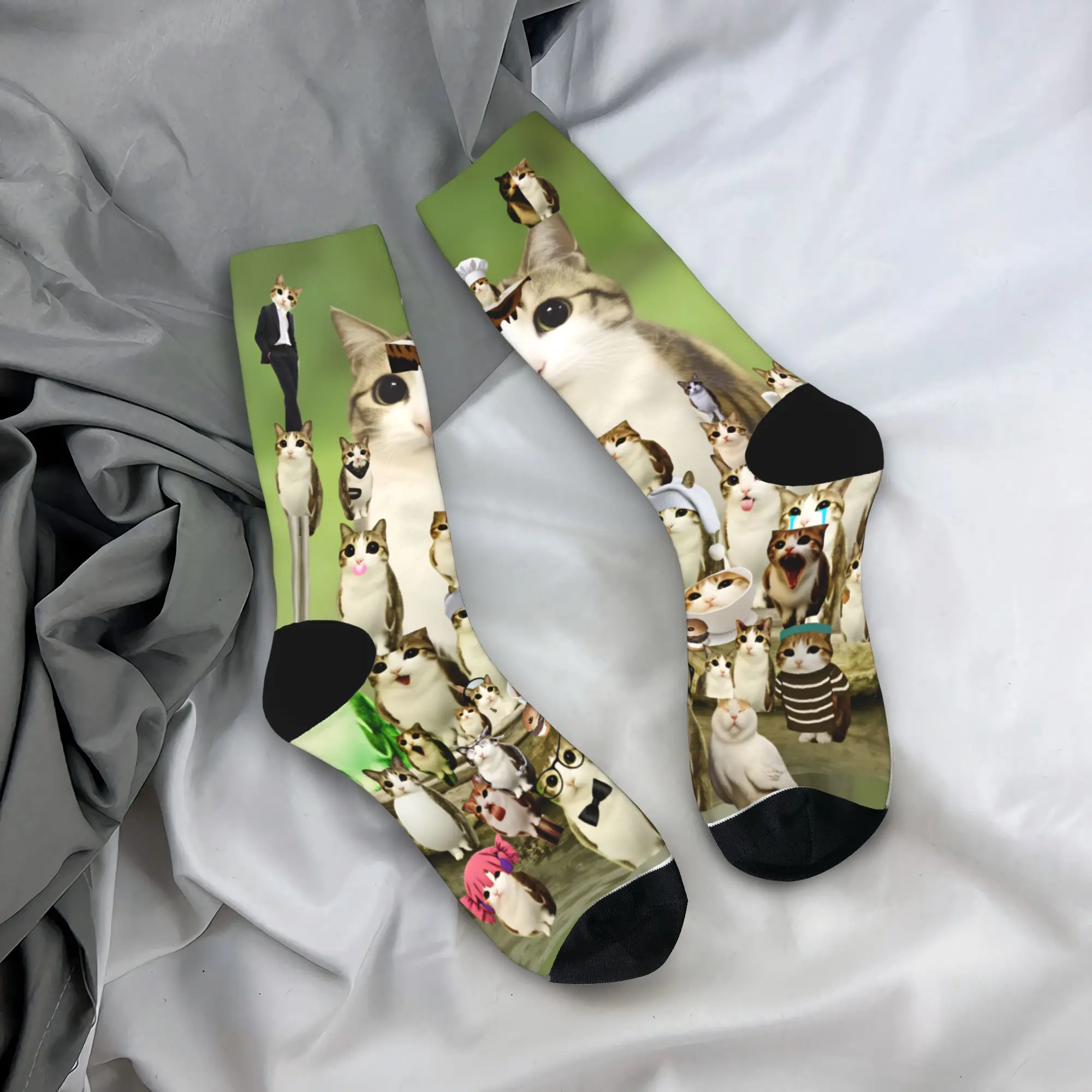 

Funny Chaos Meowl Cat Collage Socks Vintage Stockings Autumn Non Skid Men's Socks Warm Soft Graphic Running Socks