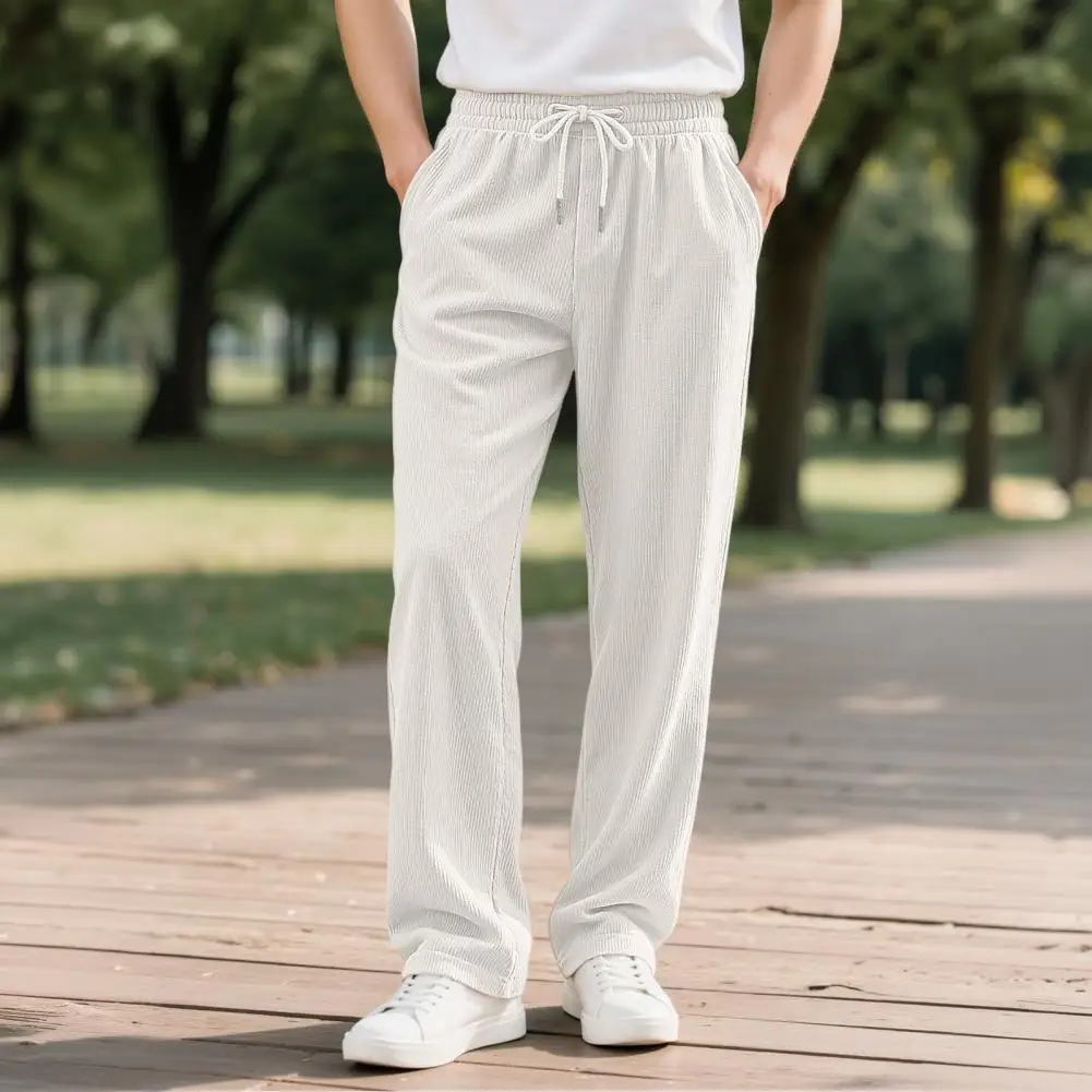Comfortable Breathable Mens Bottoms Men's Corduroy Baggy Sweatpants Drawstring Waist Joggers Straight Leg Athletic Pants for Gym