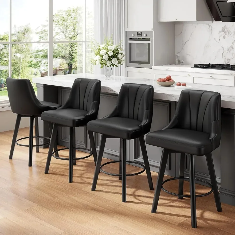 Counter Height Swivel Bar Stool, 24" Upholstered PU Leather Barstools Set of 4, Modern Design to Elevate Your Home Decor Aesthet