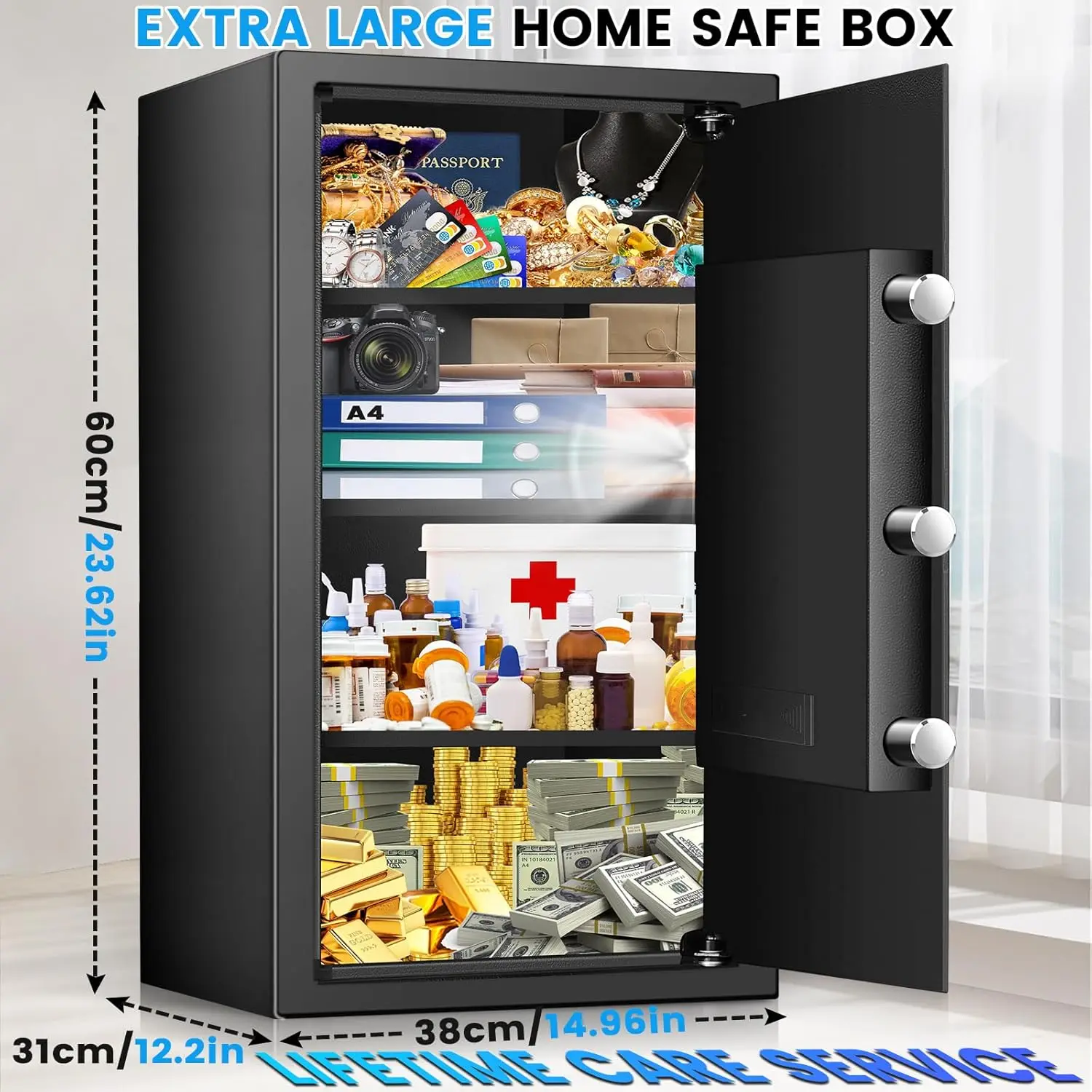 4.3 Cuft Large Fireproof Safe for Home, Safe Box Fireproof Waterproof, Anti-theft Digital Home Safes with Programmable Keypad Ke