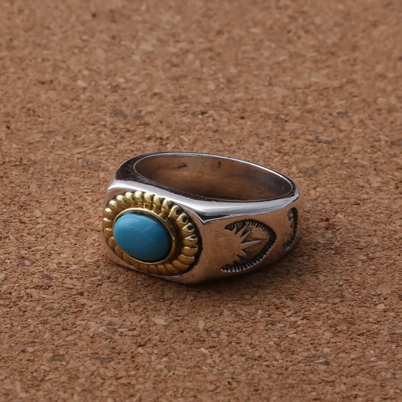 sterling silver fashion eagle ornament Thai silver men's and women's fashion retro Flying Eagle turquoise light body simple ring