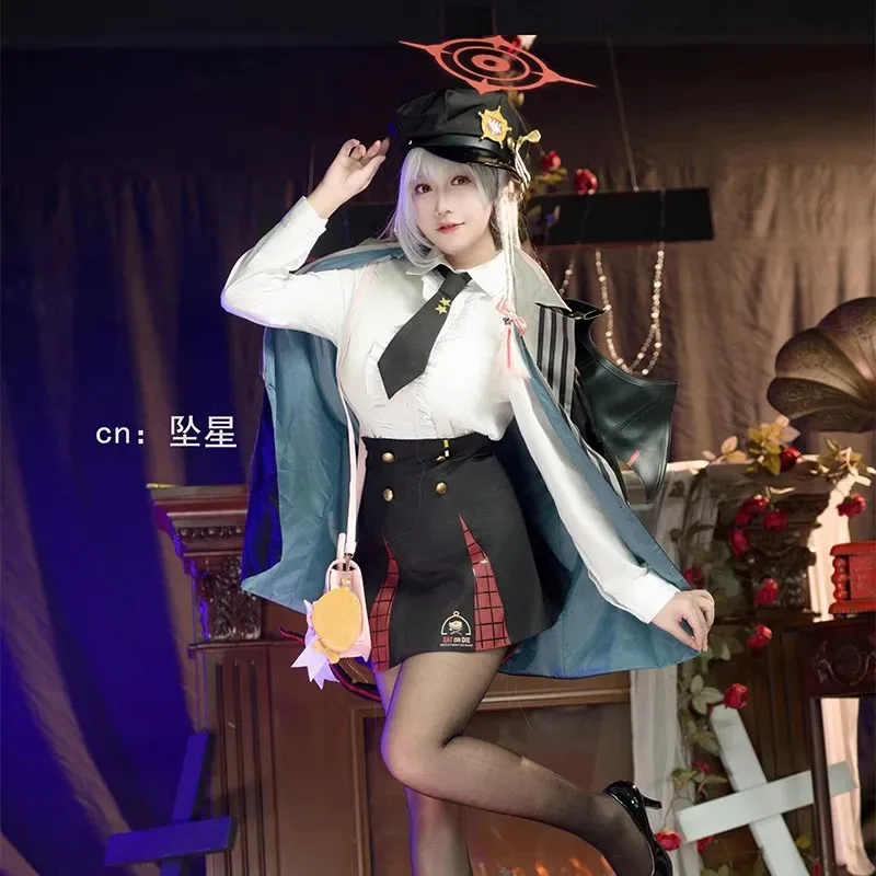 

Синий архив, костюм Куродата Харуны для косплея со шляпой, крыльями и хвостом, женская черная униформа JK для девочек, юбка, наряды для вечеринки на Хэллоуин