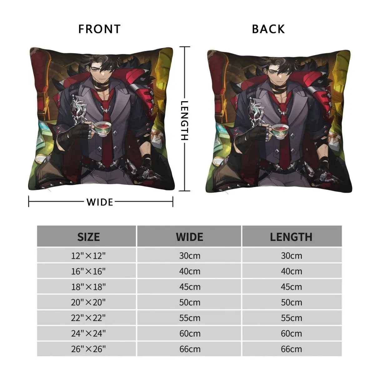 Wriothesley Anime Game Genshin Square Pillowcase Cushion Cover Pillow Case Throw Pillow Cover for Home Sofa Living Room