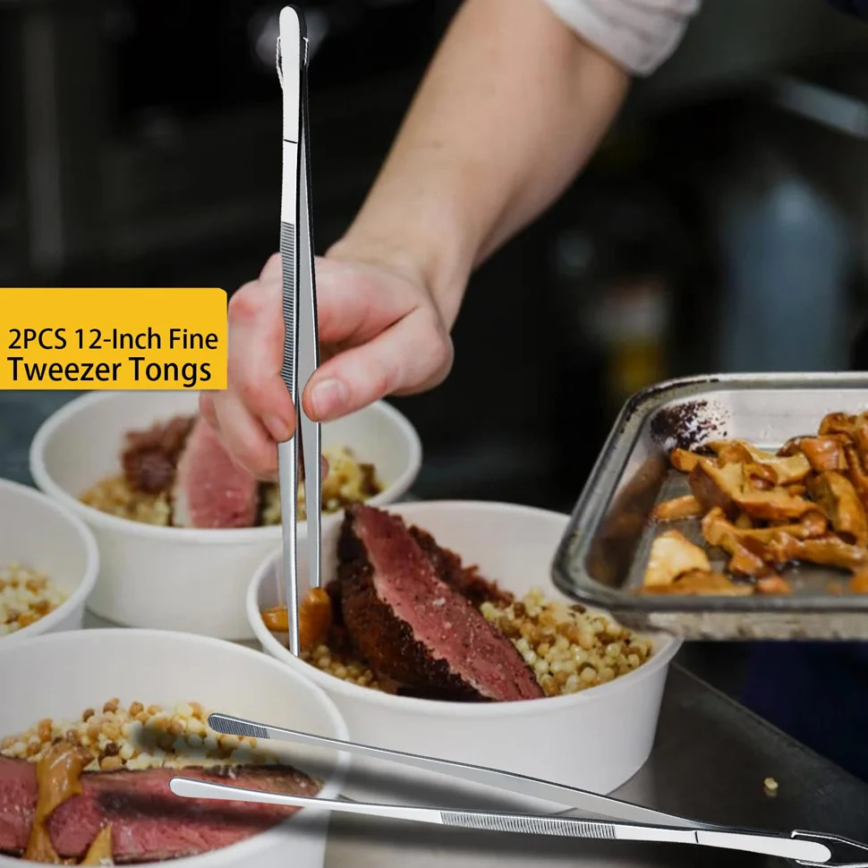 12-Zoll-Küchenpinzette, feine Pinzettenzange, extra lange Kochpinzette aus Edelstahl zum Kochen von Lebensmitteln in der Küche, Meeresfrüchten und zum Grillen – Detail 7