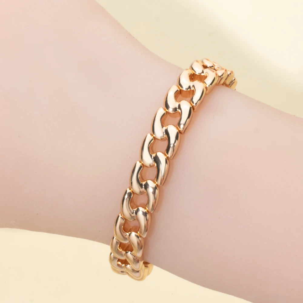 Gold Color Link Chain Bangle For Women Golden Elastic Beaded Hand Bracelets Sets