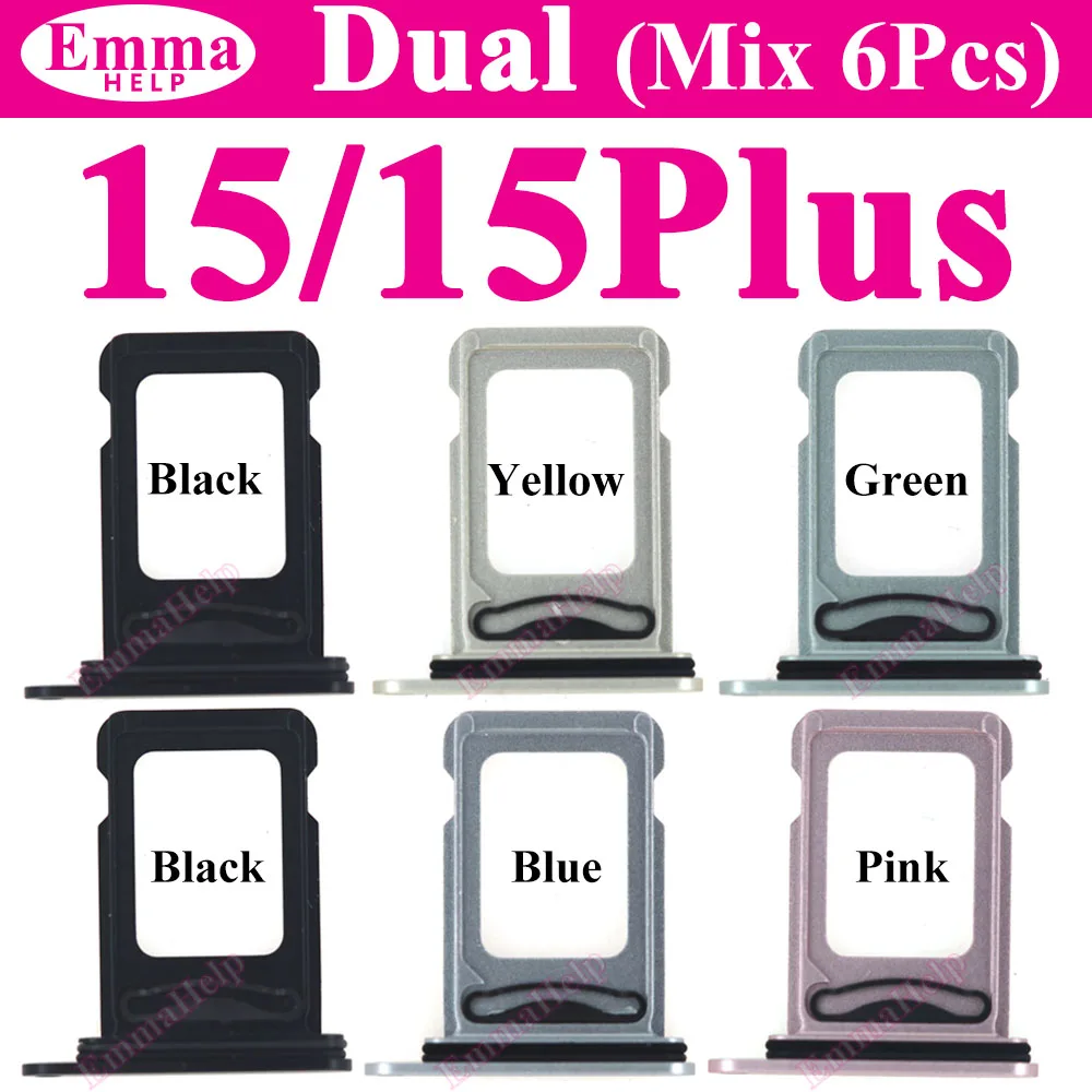 6Pcs Dual SIM Card Tray For iPhone 13 15 16 Pro Max 12 Mini 11 14 Plus Single Card Slot Drawer Holder Chip Tray Sim Card Reader