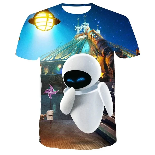 WALL-E Boys and Girls T-shirt Disney Men's T-shirt 3D Printing Oversized Short Sleeve EVE Men's T-shirt MINISO Men's Clothing