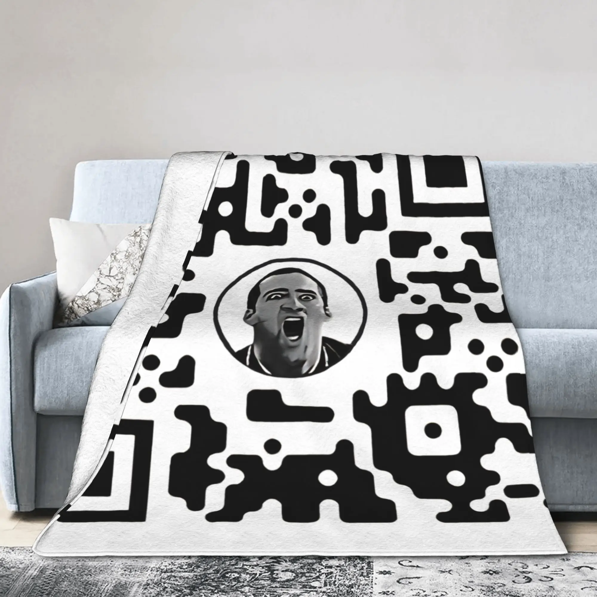 Nicolas Cage Bar Code Fleece Throw Blanket  Blankets for Sofa Outdoor Ultra-Soft Bedroom Quilt