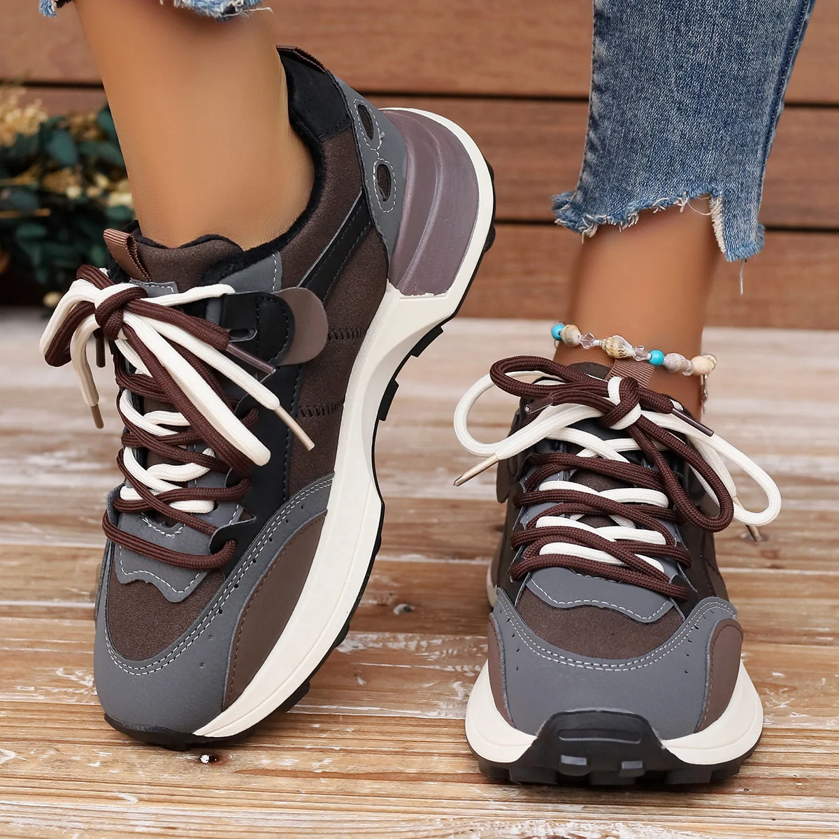 Frauen Plattform Turnschuhe 2024 Neue Nicht-slip Paar Schuhe Frauen Lace-up Frühling Im Freien Dicke Turnschuhe Frauen Zapatos de Mujer