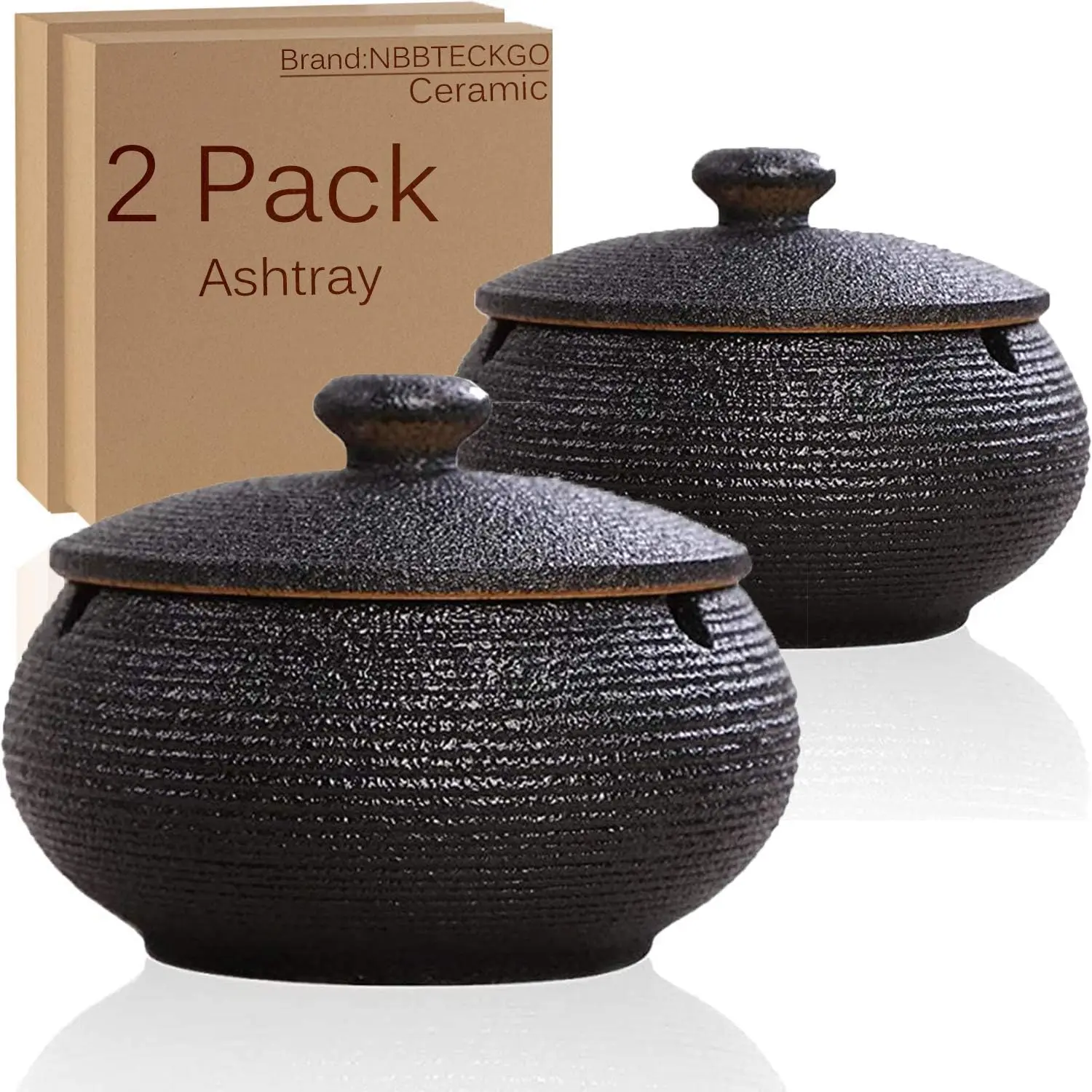 

2-Pack Ceramic Ashtrays with Lid, Windproof for Indoor/Outdoor Use, Includes 3 Cigar Holders - Ideal Gift