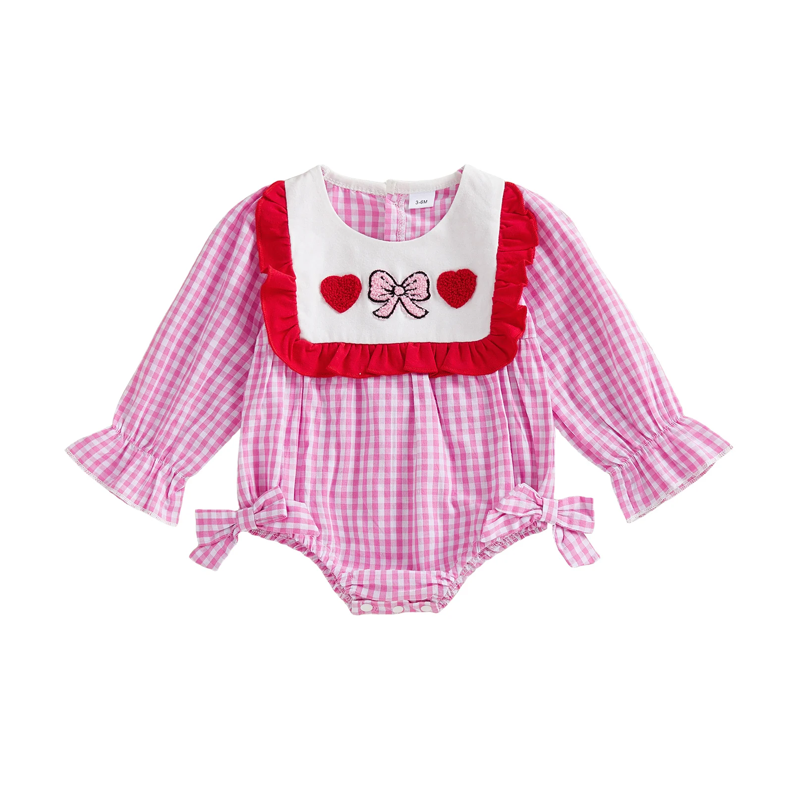 

Детский комбинезон на День святого Валентина с принтом сердца и бантом, клетчатый комбинезон с длинными рукавами для маленьких девочек