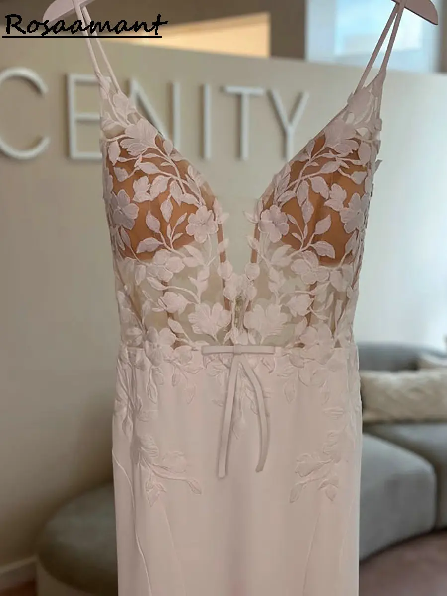 Robe de mariée sirène, Illusion, bretelles Spaghetti, sans manches, avec des Appliques en dentelle, robes de mariée de campagne, 2025