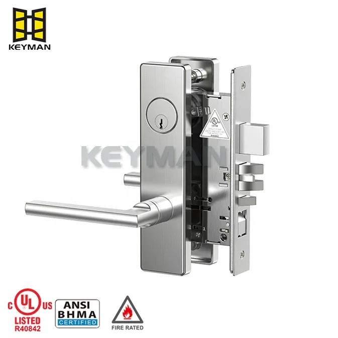 KEYMAN ANSI Grade 1 American Mortise Handle Front High Security Heavy Duty Door Lock Apartment Fire Rated Mortise Lock Set