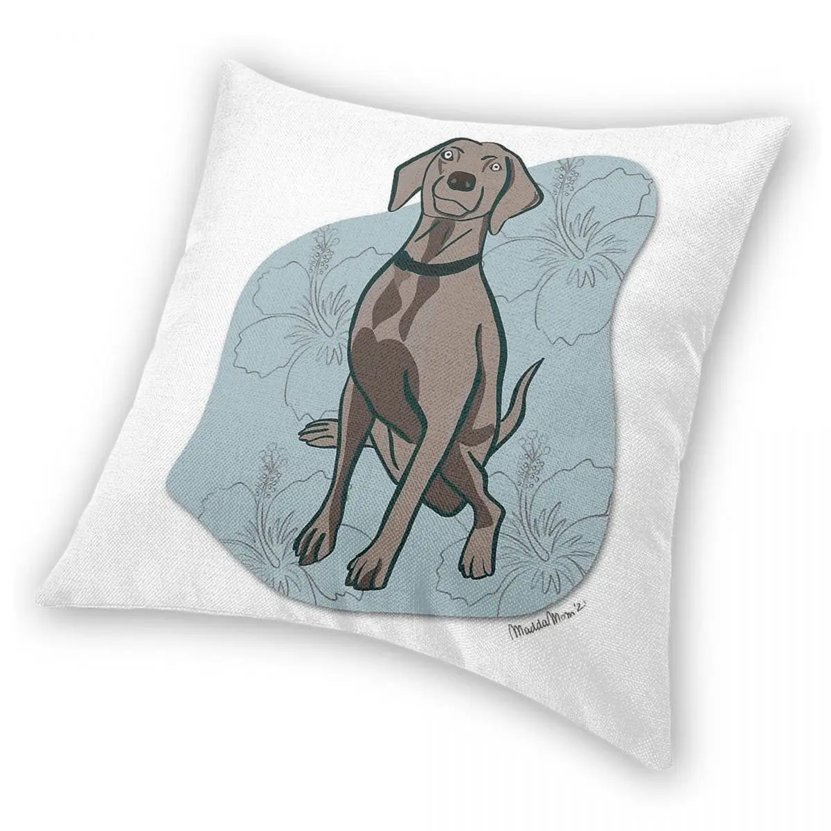 Weimaraner الكلب مع هاواي المزاج المخدة البوليستر الكتان المخملية الإبداعية البريدي وسادة رمية مزخرفة غطاء مقعد أريكة