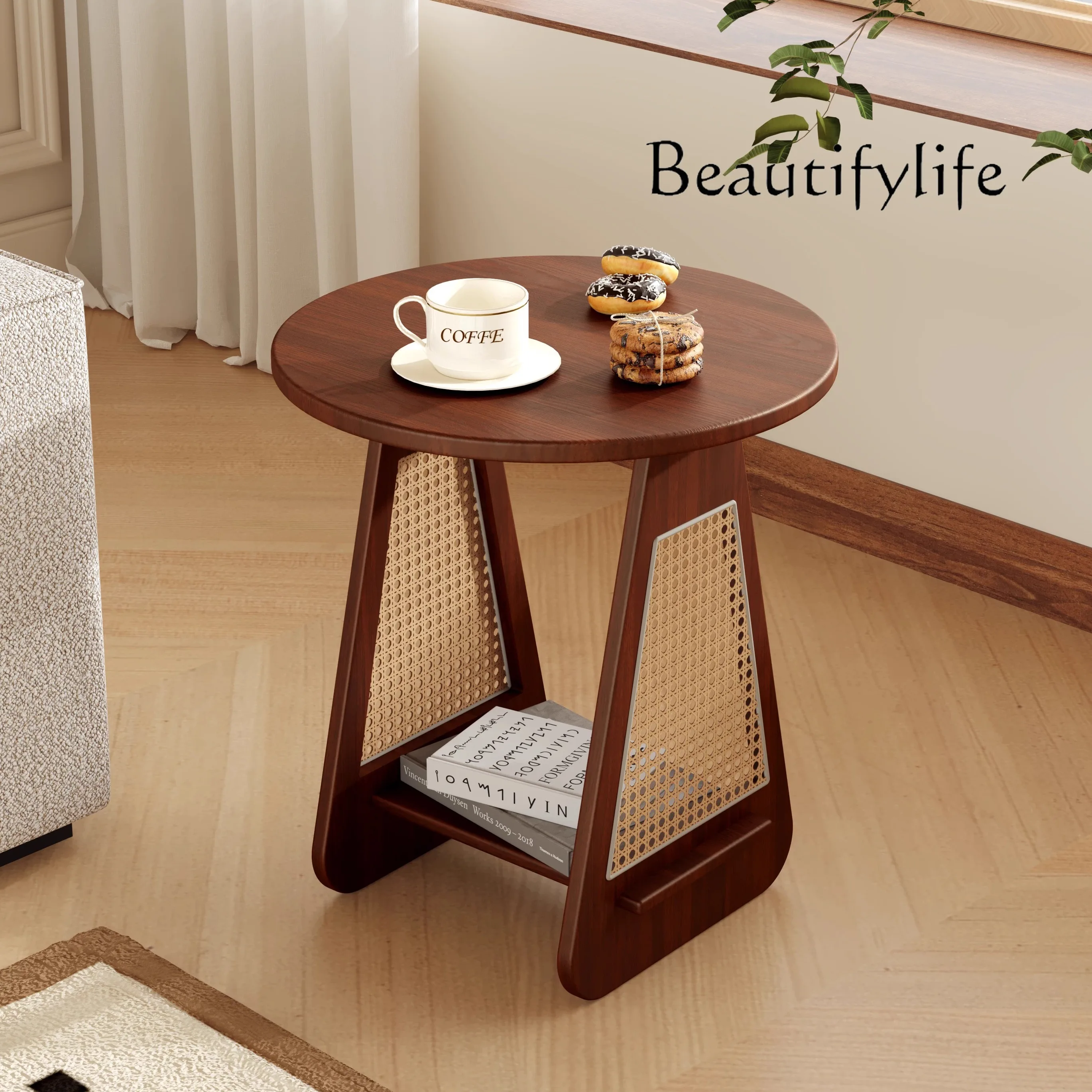 

Medieval coffee table small apartment sofa corner few Nordic simple bedside table log Japanese rattan small round table