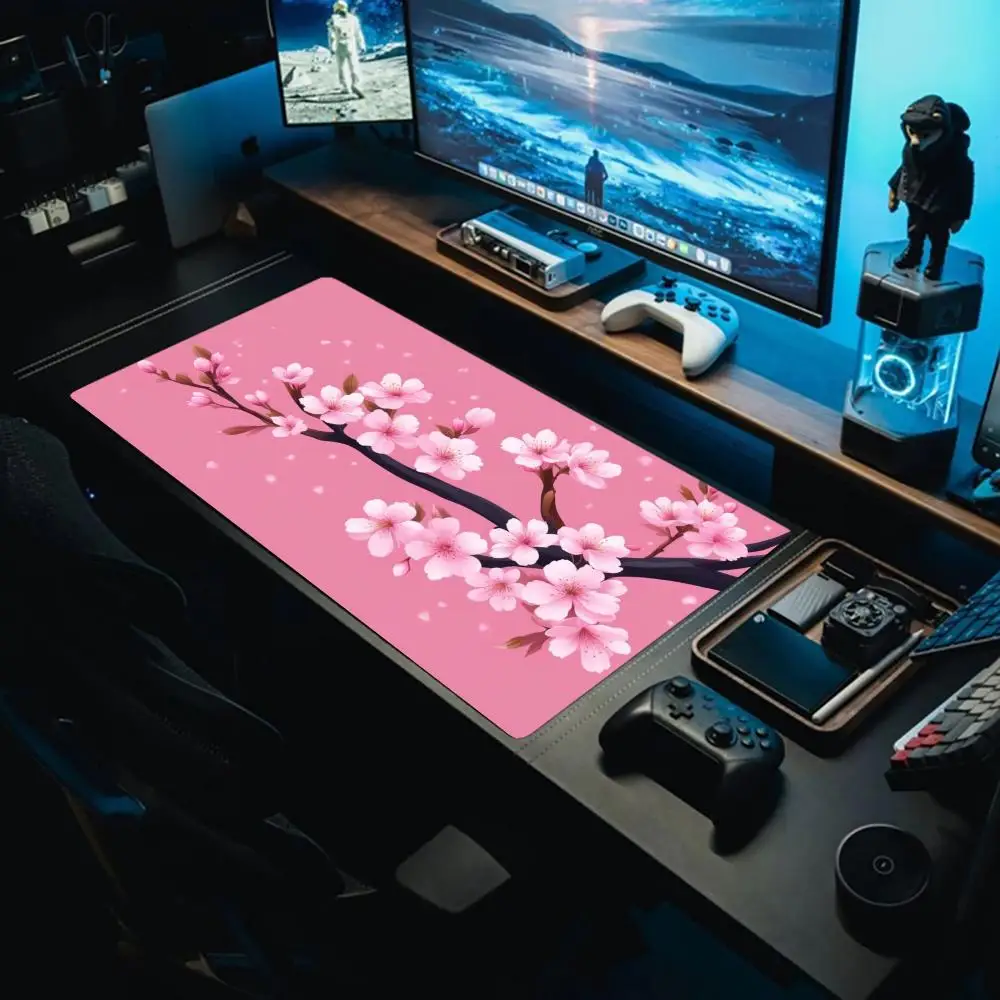 فروع زهر الكرز على خلفية وردية، لوحة ماوس قابلة للغسل من المطاط غير قابلة للانزلاق #2