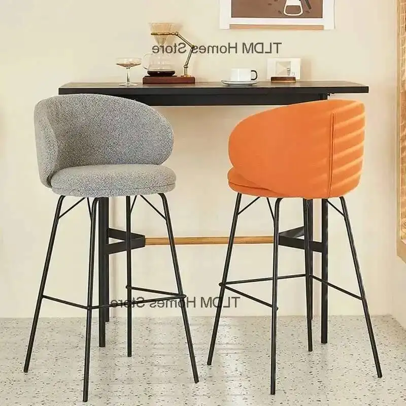 

The Nordic Flannel Bar Chair for Kitchen Bar Furniture Chairs Metal Wrought Iron High Feet Home Simple Designer Front Desk Stool