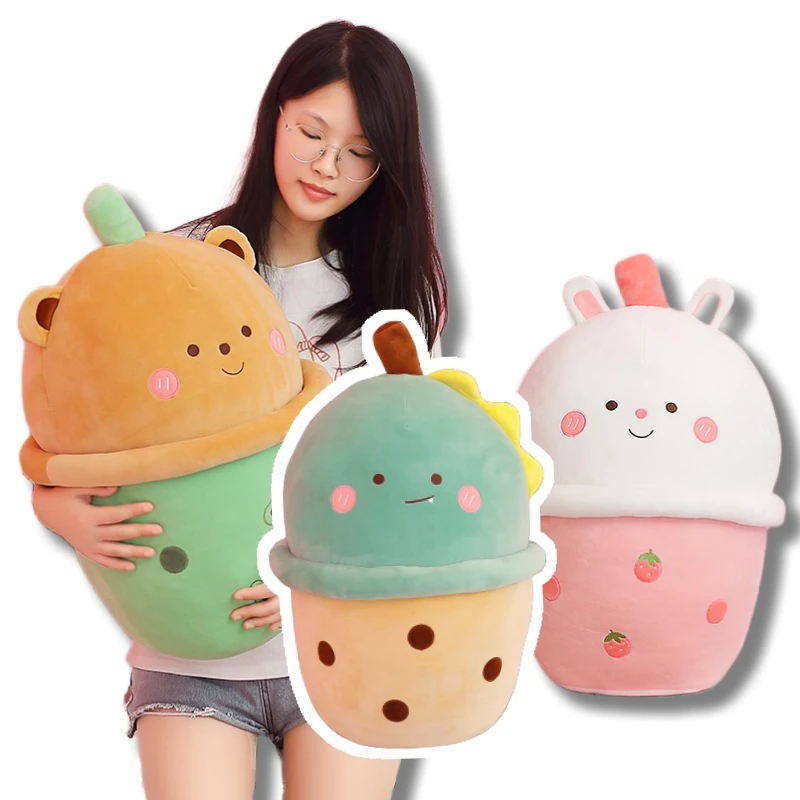 50cm Cartoon Animal Bubble Tea Cup Plush Toy Kawaii Matcha Dinosaur Strawberry Rabbit Pearl Bear Milk Tea Plush Pillow