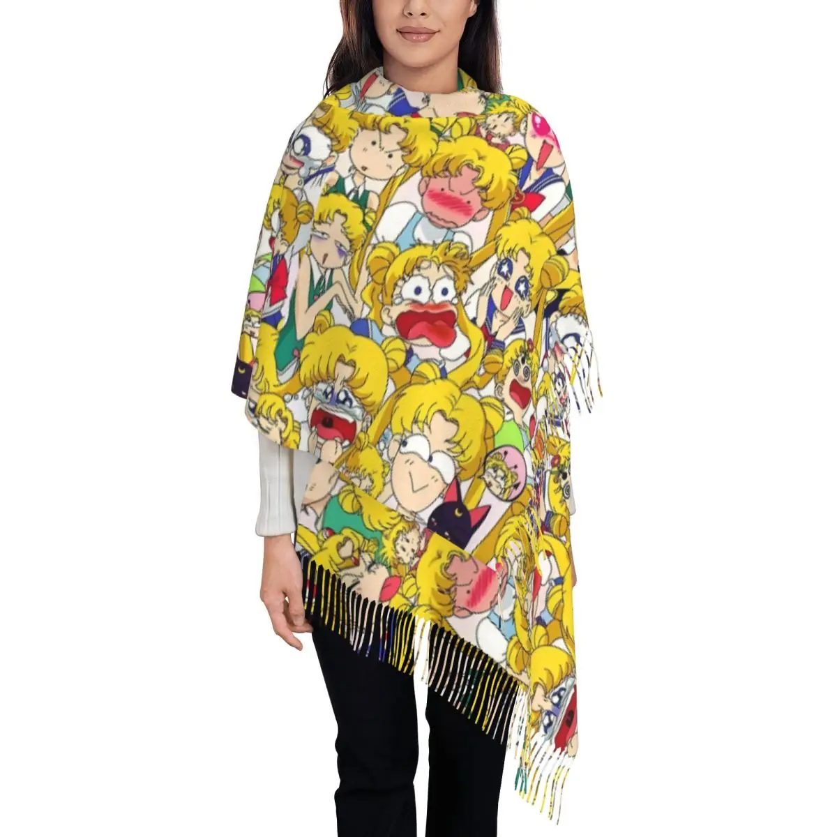 

Fashion Cartoon AnimeTsukino Usagi Tassel Scarf Women Winter Fall Warm Shawls Wraps Female Sailors Moons Scarves