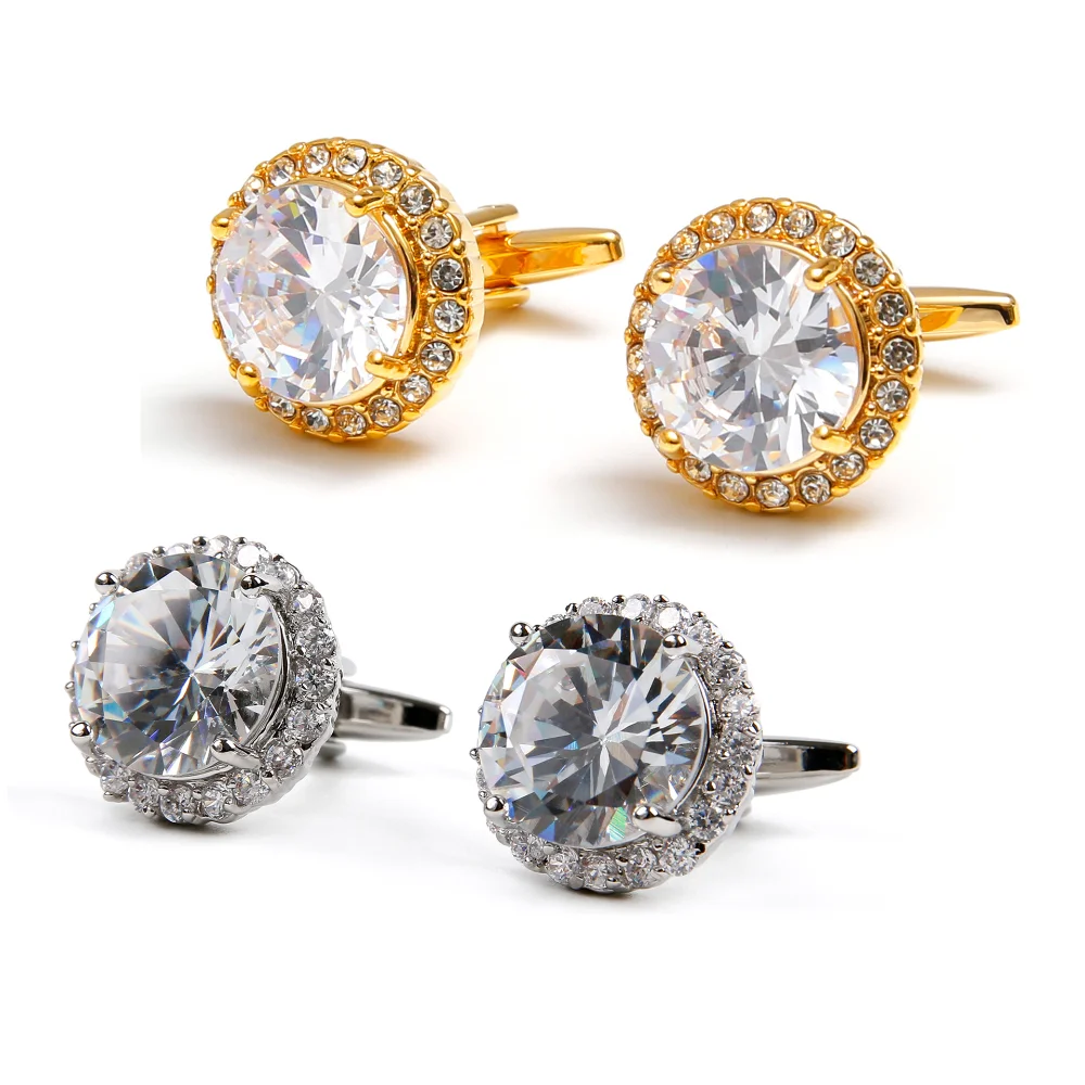 Gold and Silver Dual Color Round Diamond Inlaid Cufflinks Business Dress Banquet Exquisite High-end Shirt Accessories