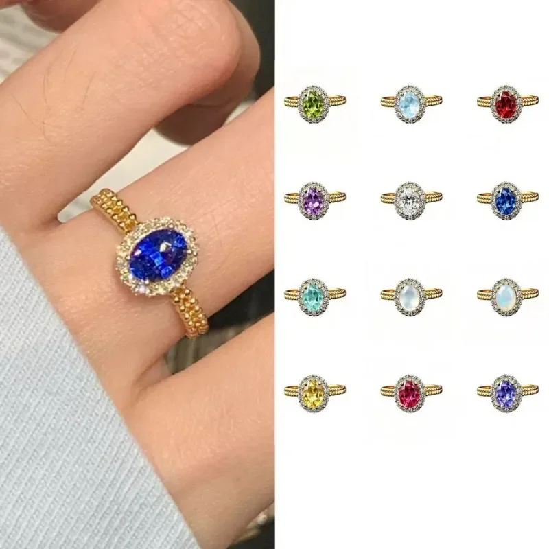 S925 sterling silver Princess Diana model December birthday stone oval circumference inlaid colored treasure ring women's