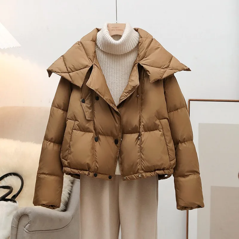 Women Short Thickened Warm Double Breasted Down Puffer Jacket Women 2024 New Fashion Casual Winter White Duck Down Coat Female