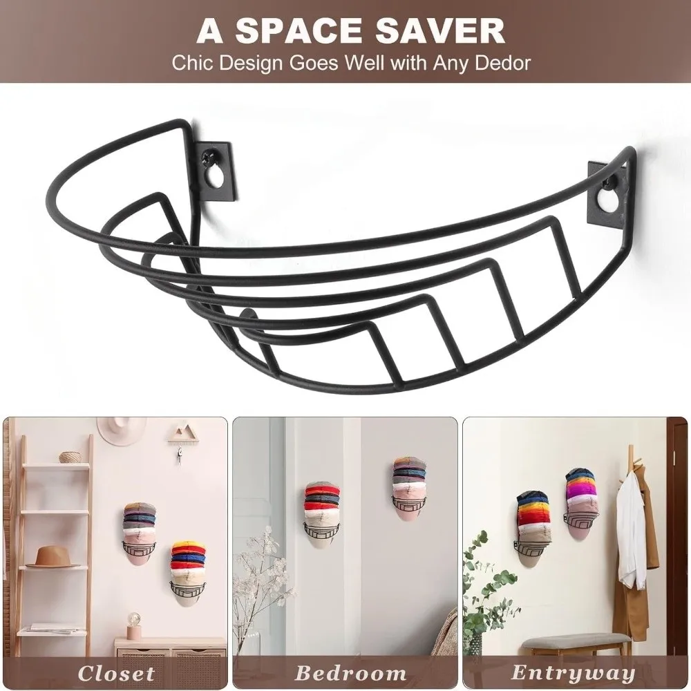 

Simple Strong Holder Hat Rack Black Display Baseball Cap Organizer Iron Stable Wall Hanging Cap Holder Home Decor
