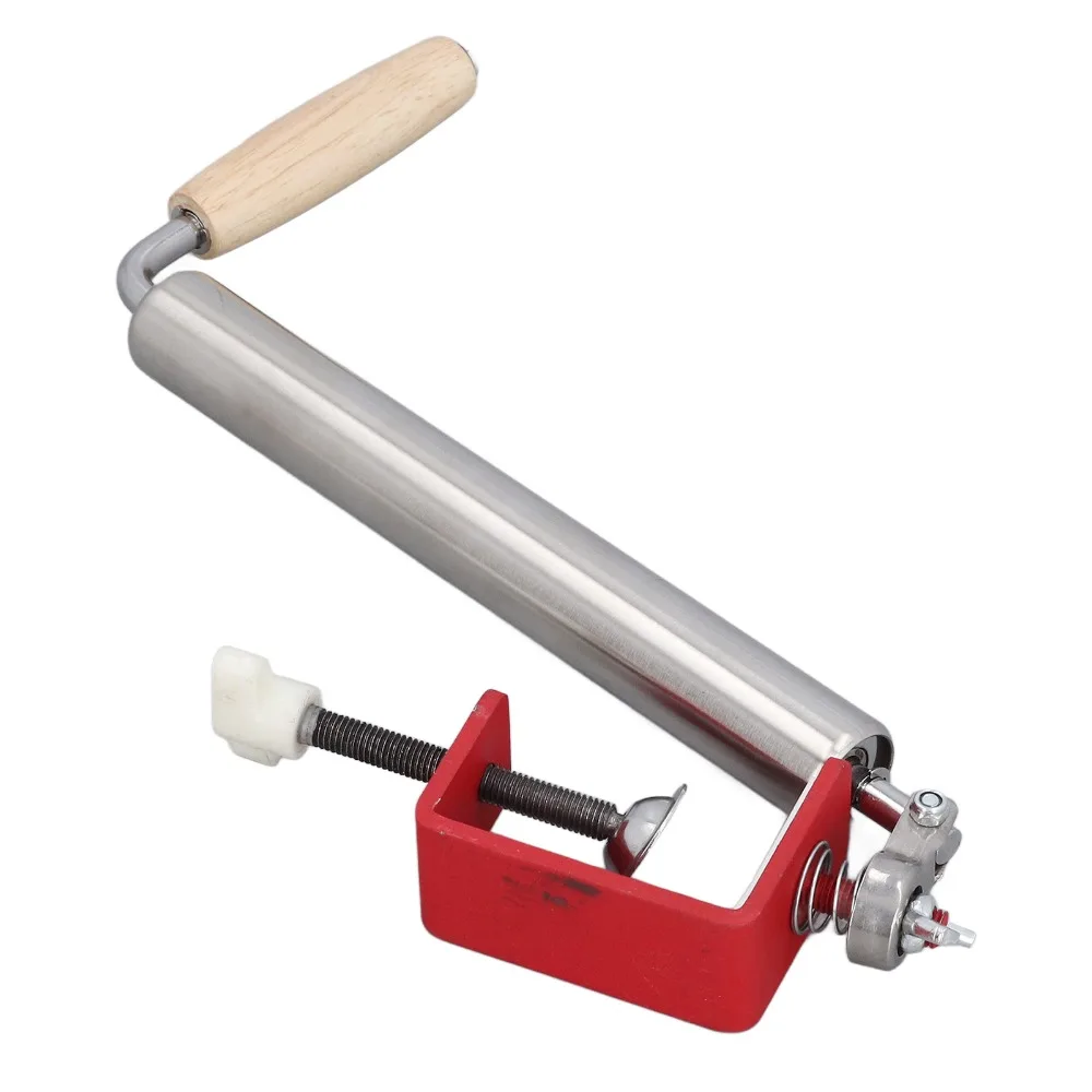 Stainless Steel Dough Roller Wooden Handle Adjustable Clamp Dough Press Smooth Roller Barrel Manual Crank