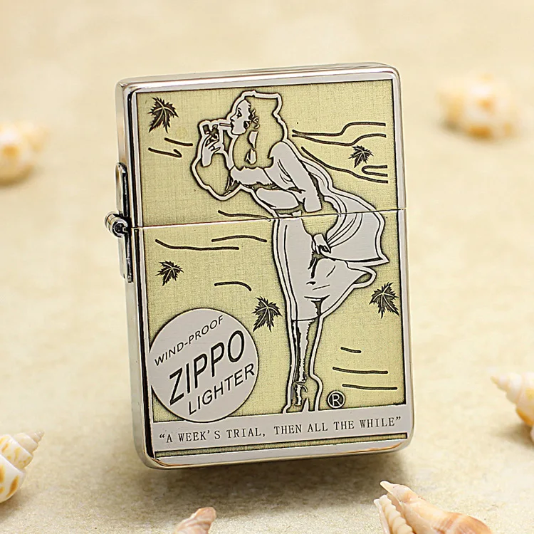 

Genuine Zippo girl in the wind oil lighter copper windproof cigarette Kerosene lighters Gift with anti-counterfeiting code